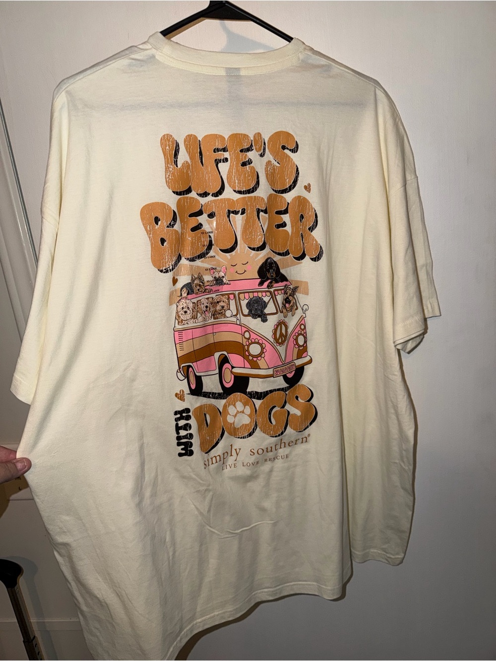 Simply Southern Cream Tee with Pink and Tan Retro Dog Van Graphic